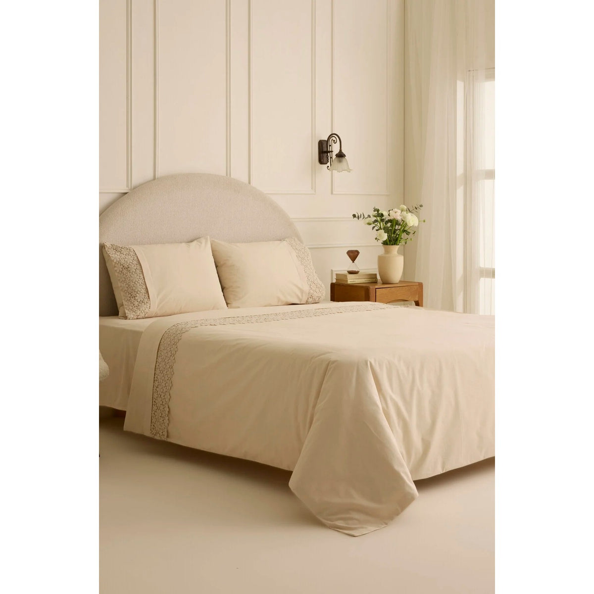 Karaca Home Rosal Embroidered Double Duvet Cover Set Beige - MALLTURK