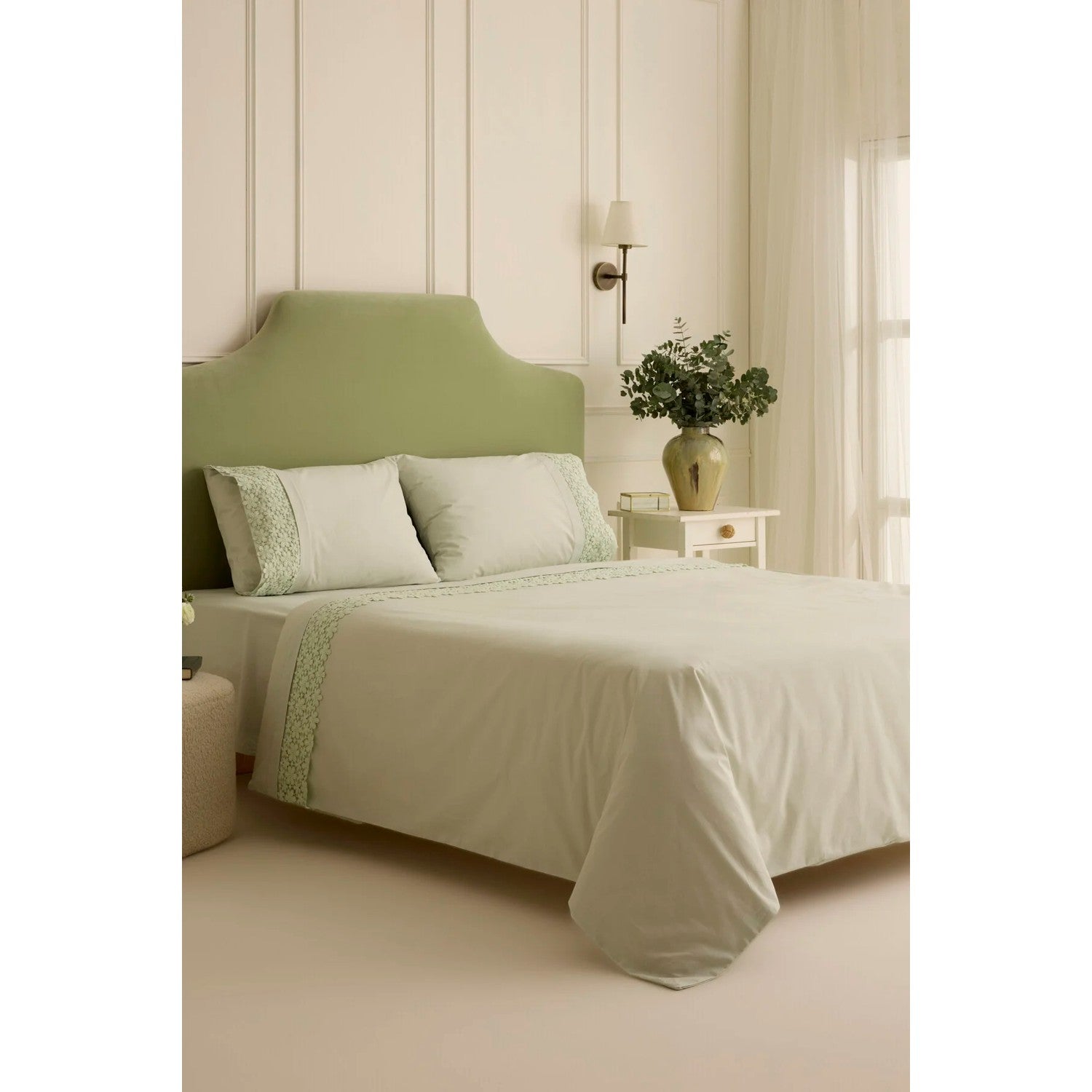 Karaca Home Rosal Embroidered Double Duvet Cover Set Sage Green - MALLTURK