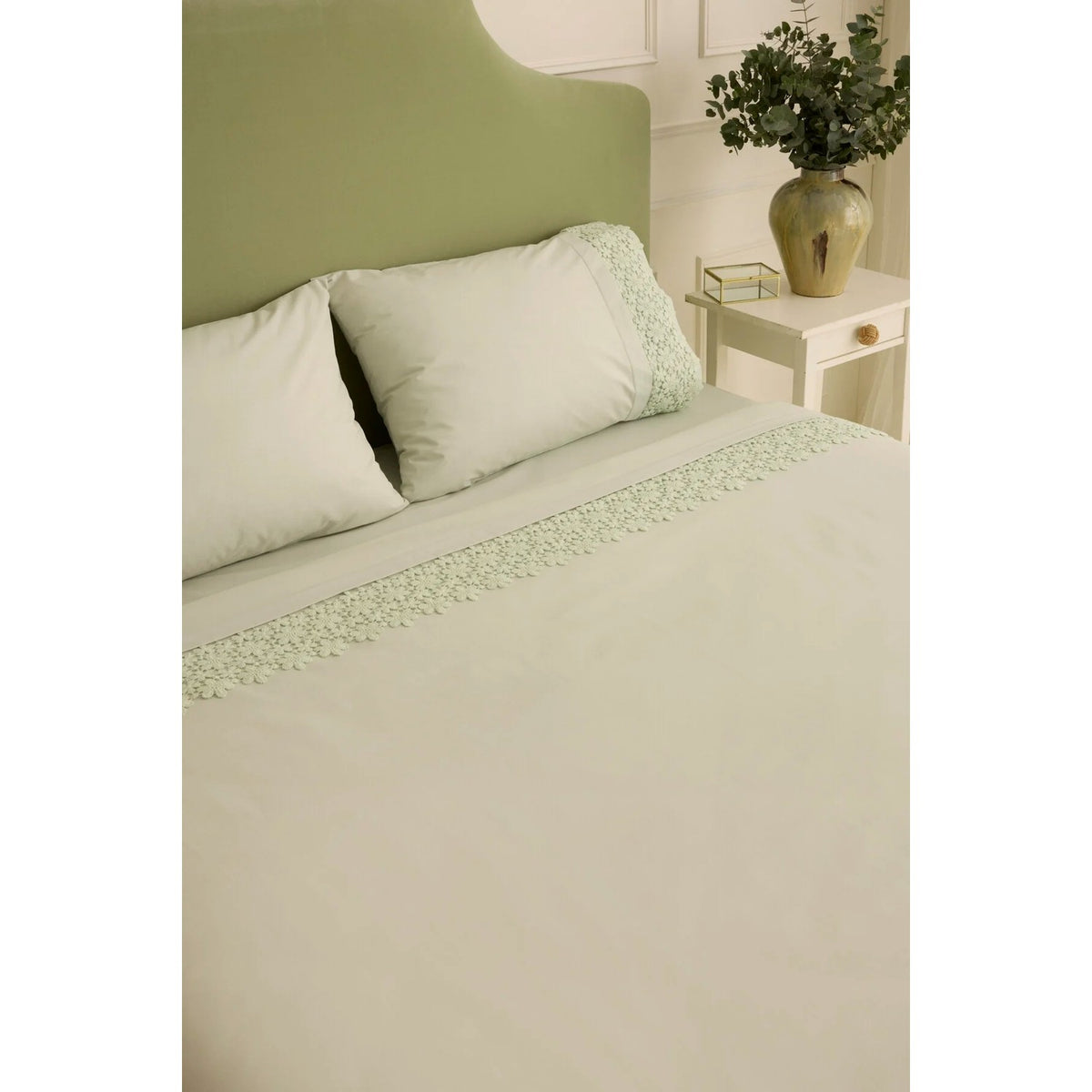 Karaca Home Rosal Embroidered Double Duvet Cover Set Sage Green - MALLTURK