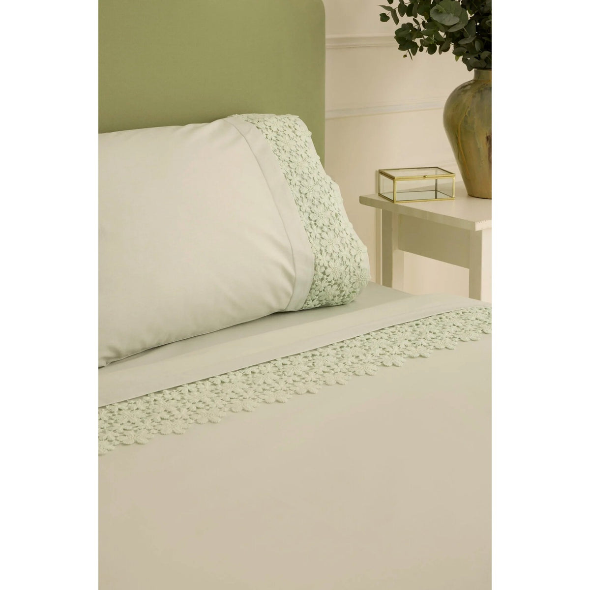 Karaca Home Rosal Embroidered Double Duvet Cover Set Sage Green - MALLTURK