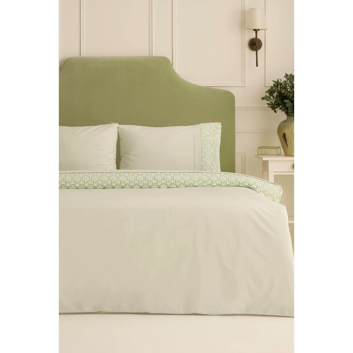 Karaca Home Rosal Embroidered Double Duvet Cover Set Sage Green - MALLTURK