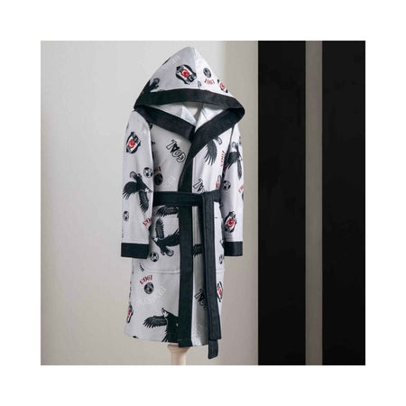 Tac Licensed Besiktas 12-14 Years Old Printed Children's Bathrobe - MALLTURK