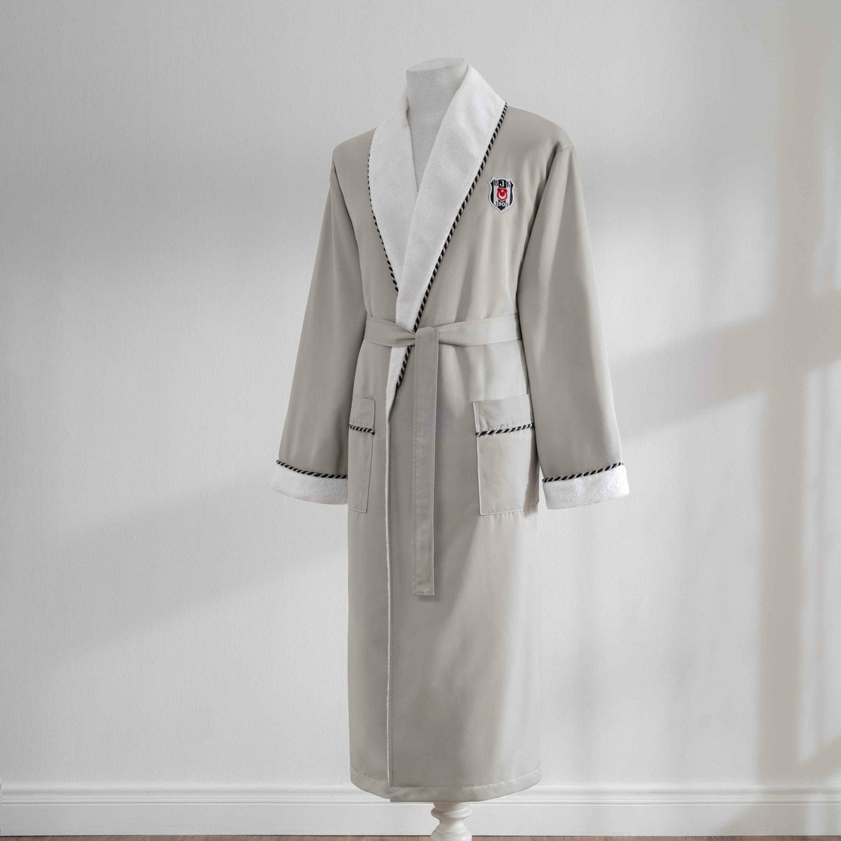 Tac Licensed Besiktas Double Collar Cotton Large Adult Bathrobe - MALLTURK