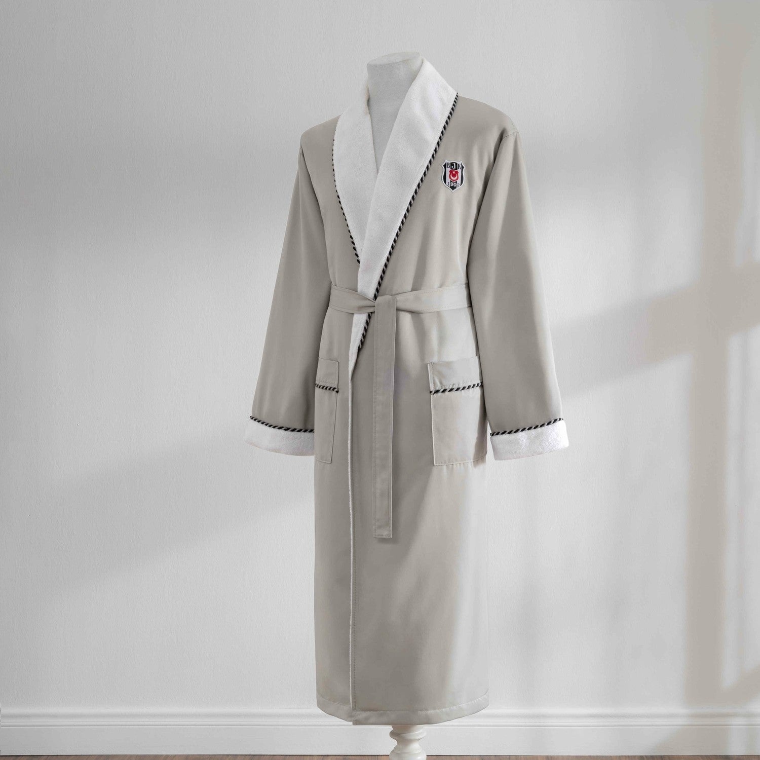 Tac Licensed Besiktas Double Collar Cotton Large Adult Bathrobe - MALLTURK