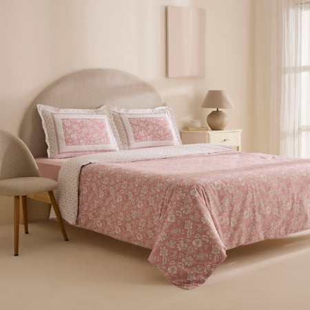 Karaca Home Celerina Pink %100 Cotton Double Fitted Duvet Cover Set - MALLTURK
