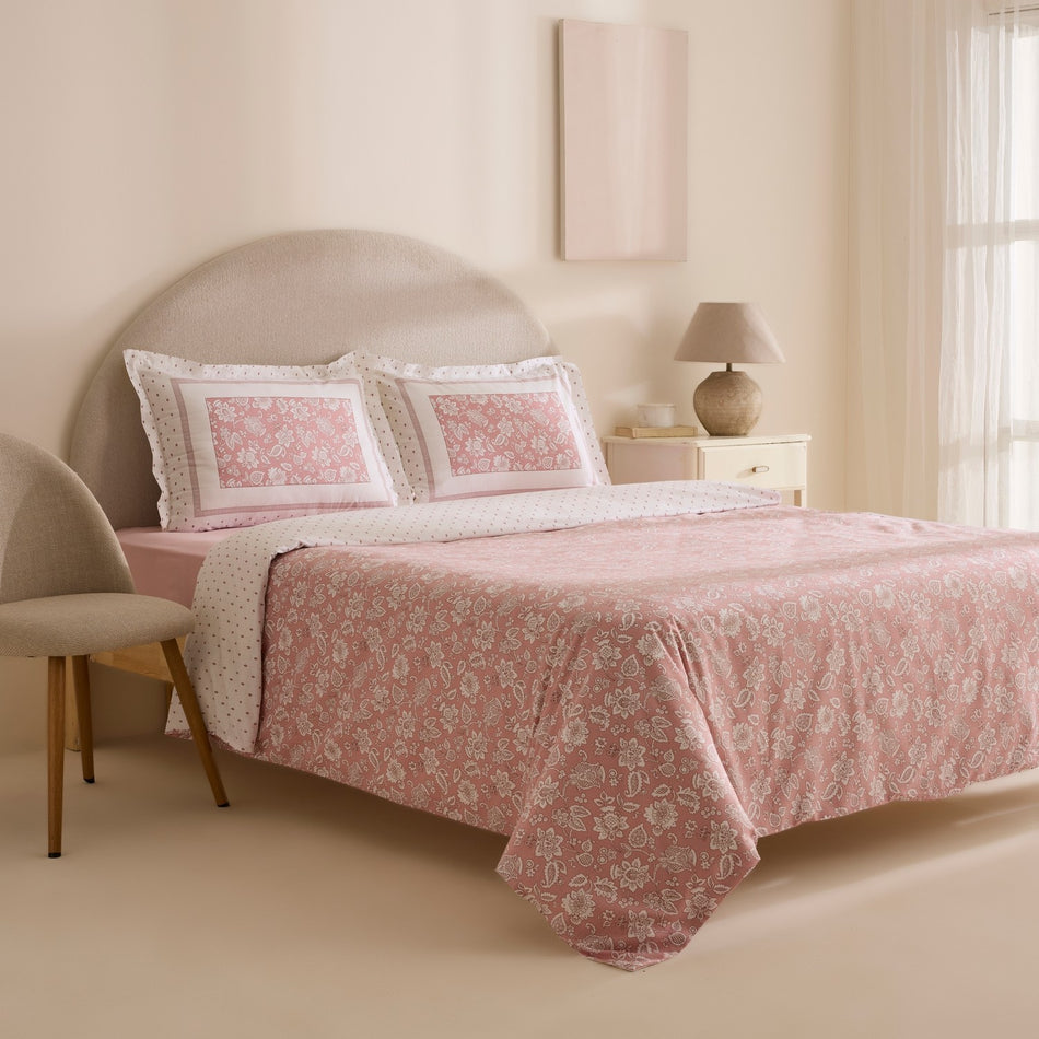 Karaca Home Celerina Pink %100 Cotton Double Fitted Duvet Cover Set - MALLTURK