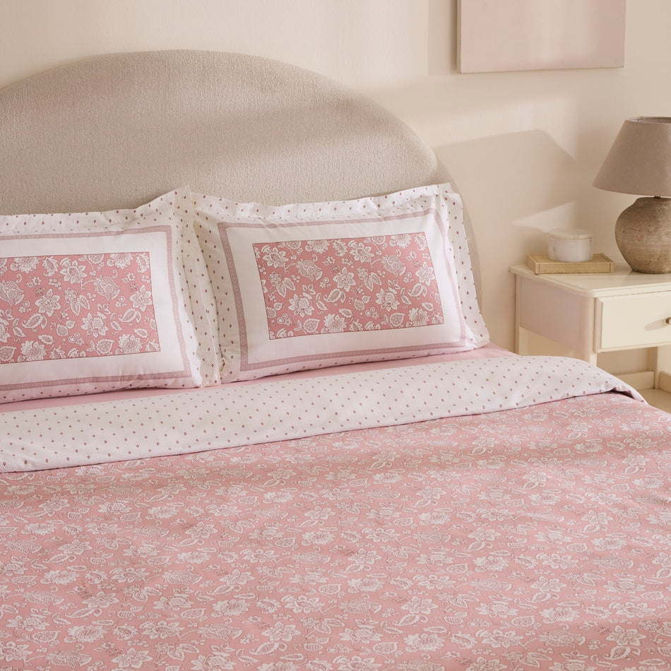 Karaca Home Celerina Pink %100 Cotton Double Fitted Duvet Cover Set - MALLTURK