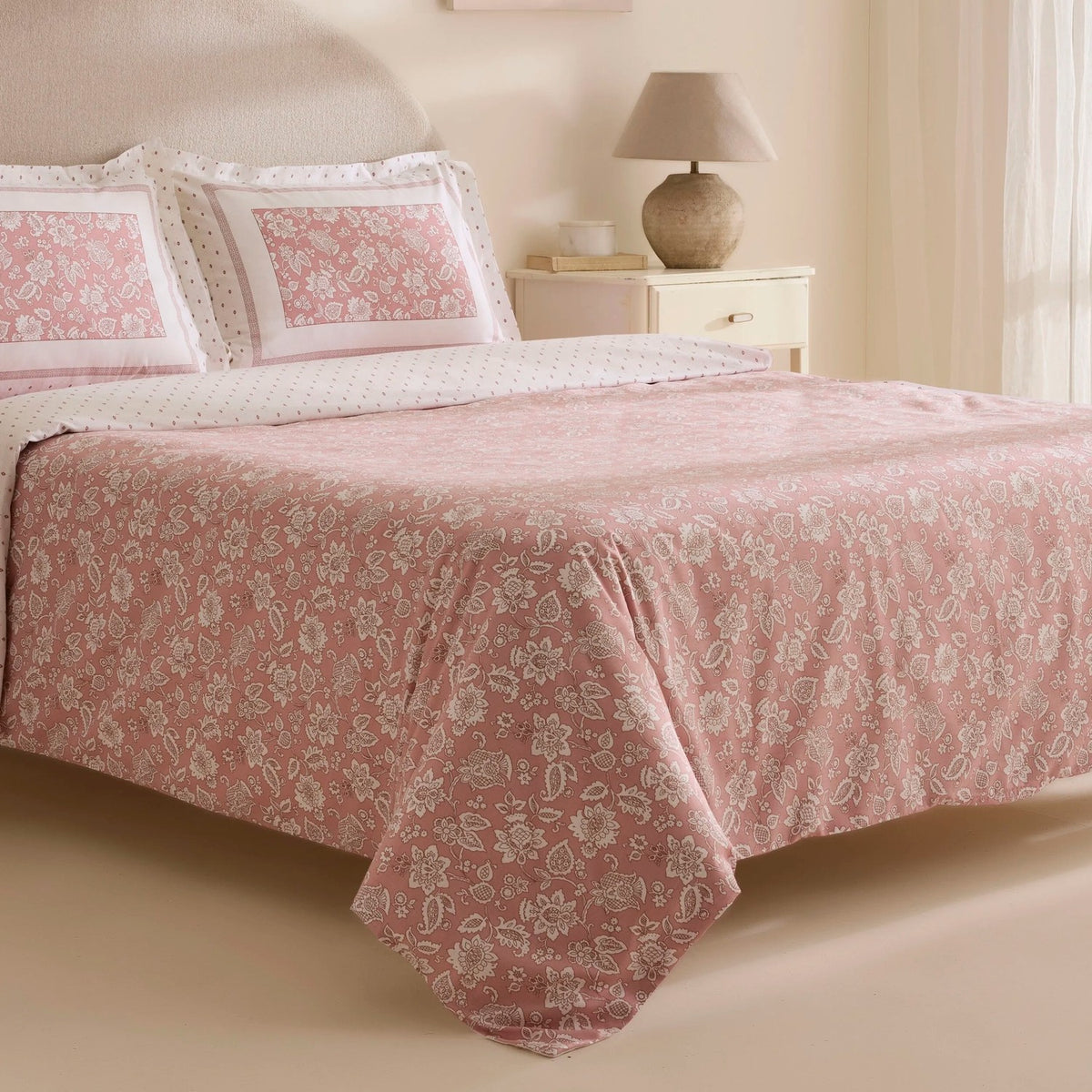 Karaca Home Celerina Pink %100 Cotton Double Fitted Duvet Cover Set - MALLTURK