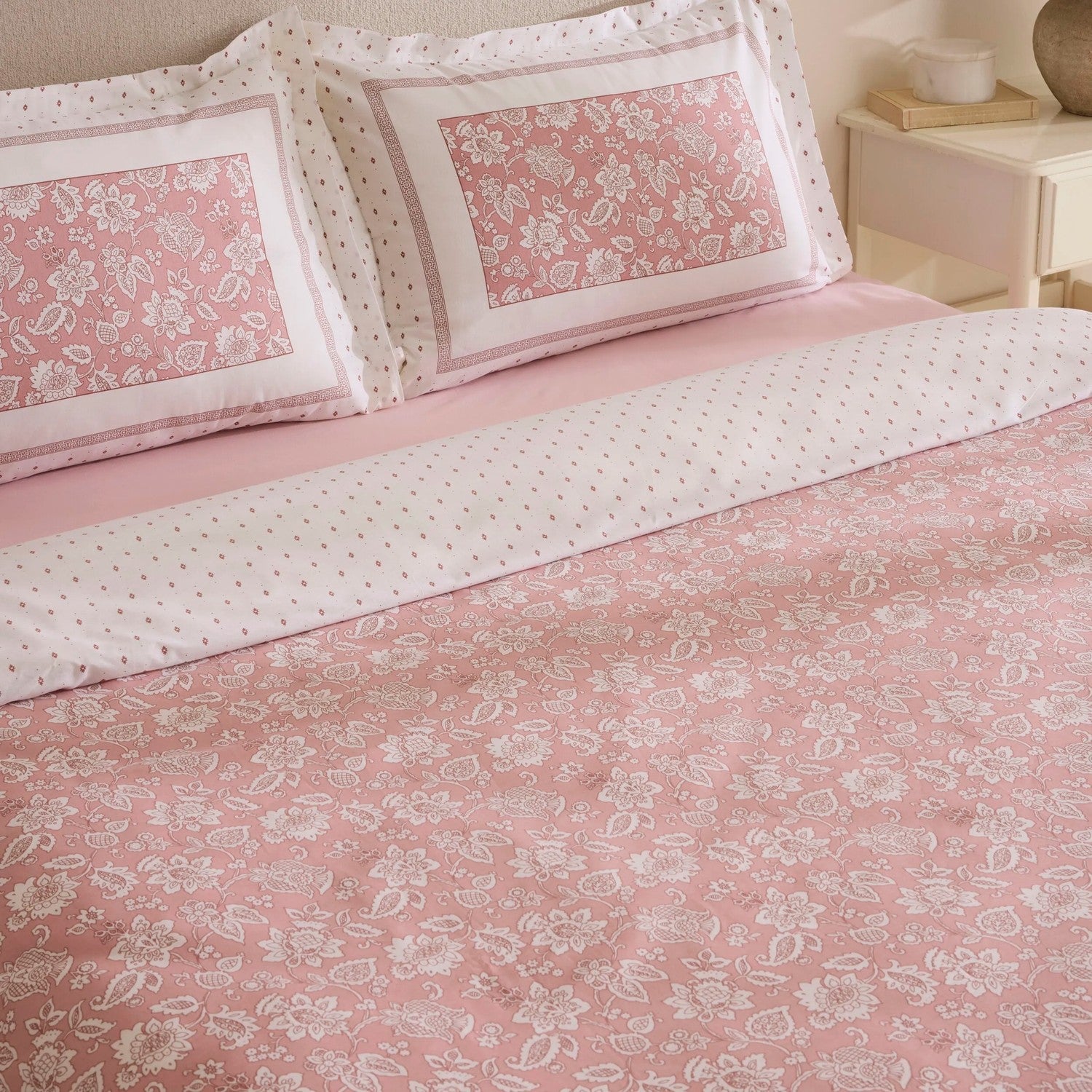 Karaca Home Celerina Pink %100 Cotton Double Fitted Duvet Cover Set - MALLTURK