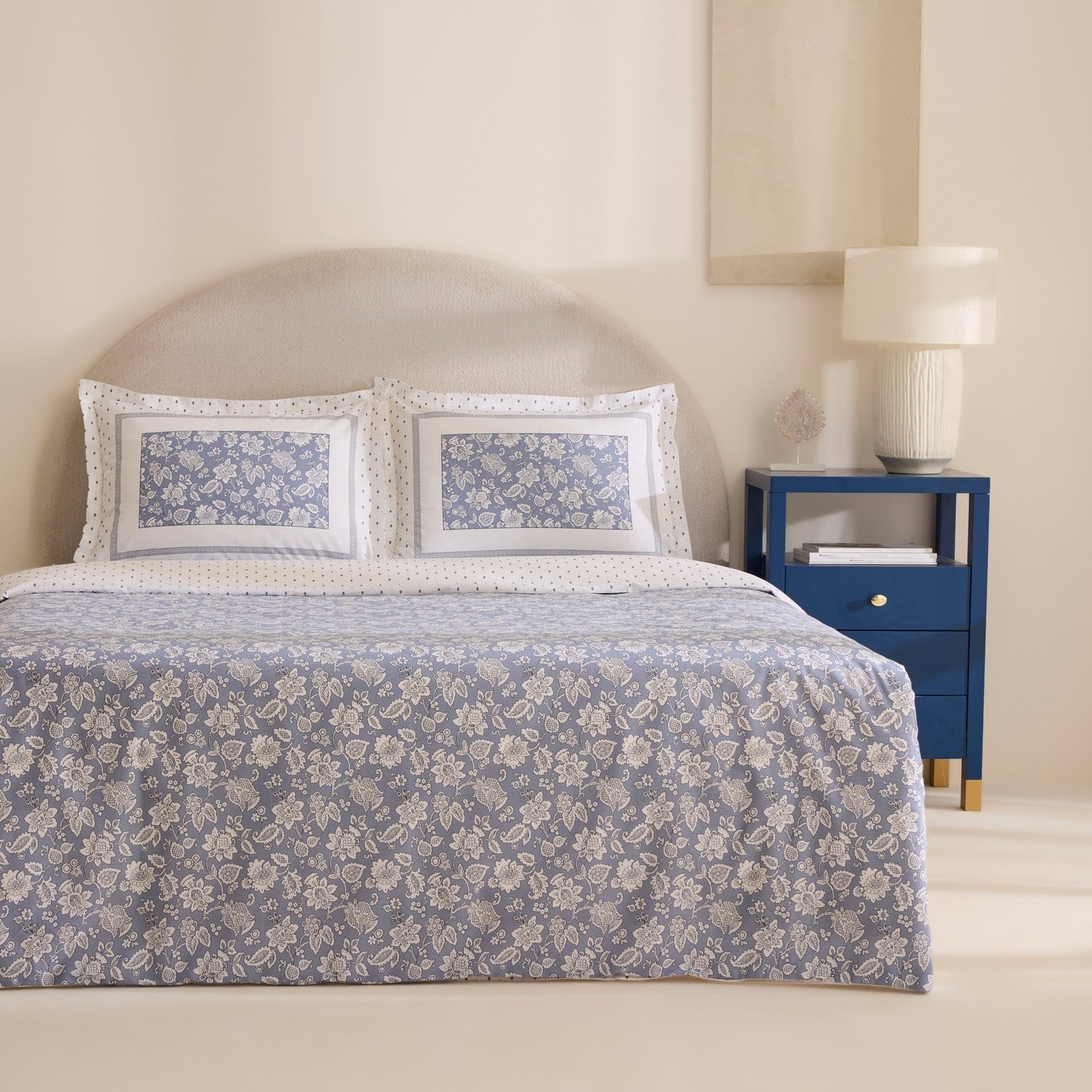 Karaca Home Celerina %100 Cotton Double With Fitted Sheet Duvet Cover Set Blue - MALLTURK