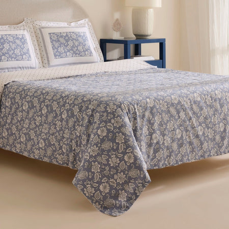 Karaca Home Celerina %100 Cotton Double With Fitted Sheet Duvet Cover Set Blue - MALLTURK