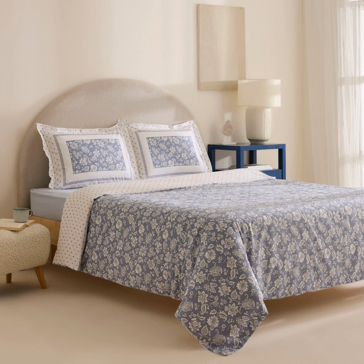 Karaca Home Celerina %100 Cotton Double With Fitted Sheet Duvet Cover Set Blue - MALLTURK