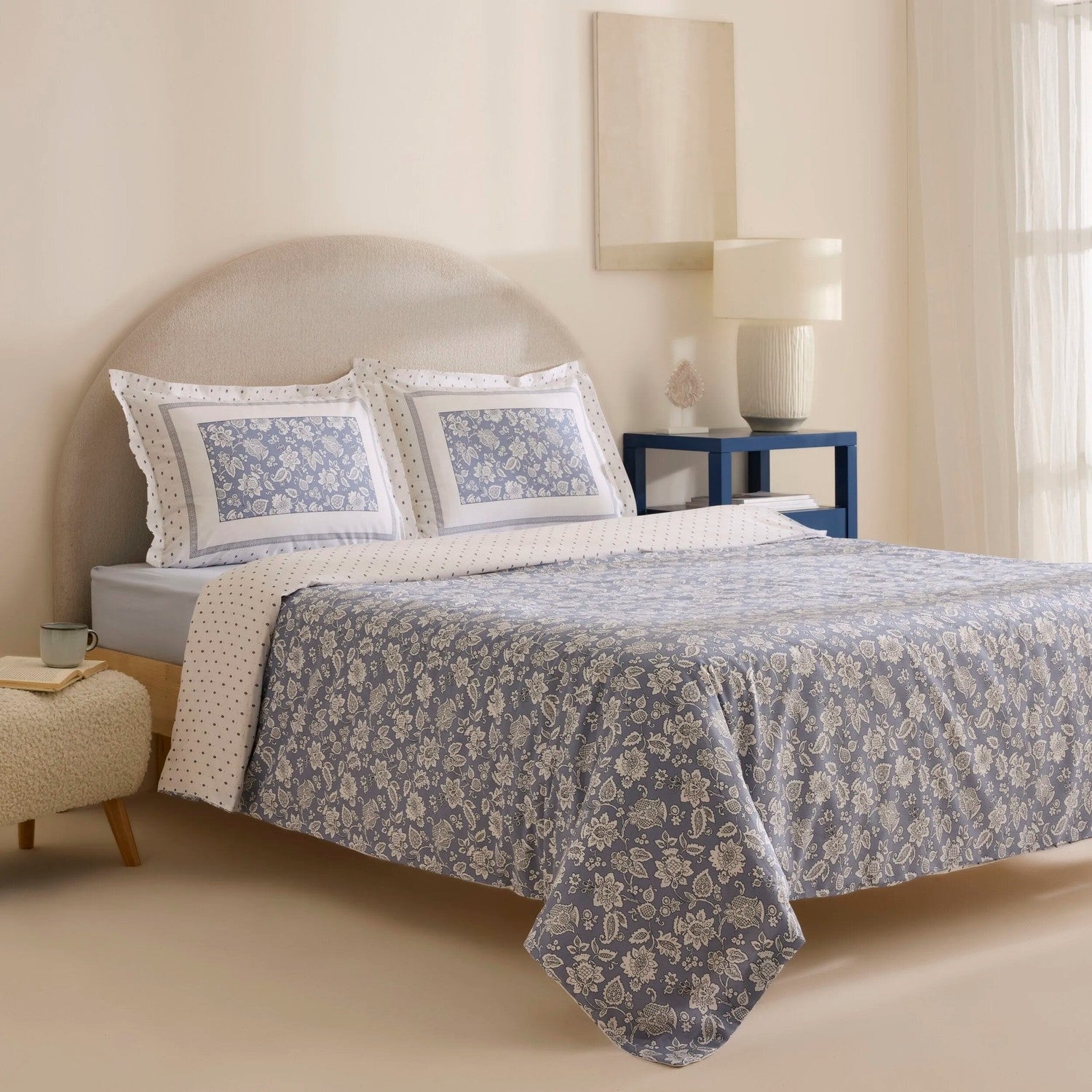 Karaca Home Celerina %100 Cotton Double With Fitted Sheet Duvet Cover Set Blue - MALLTURK