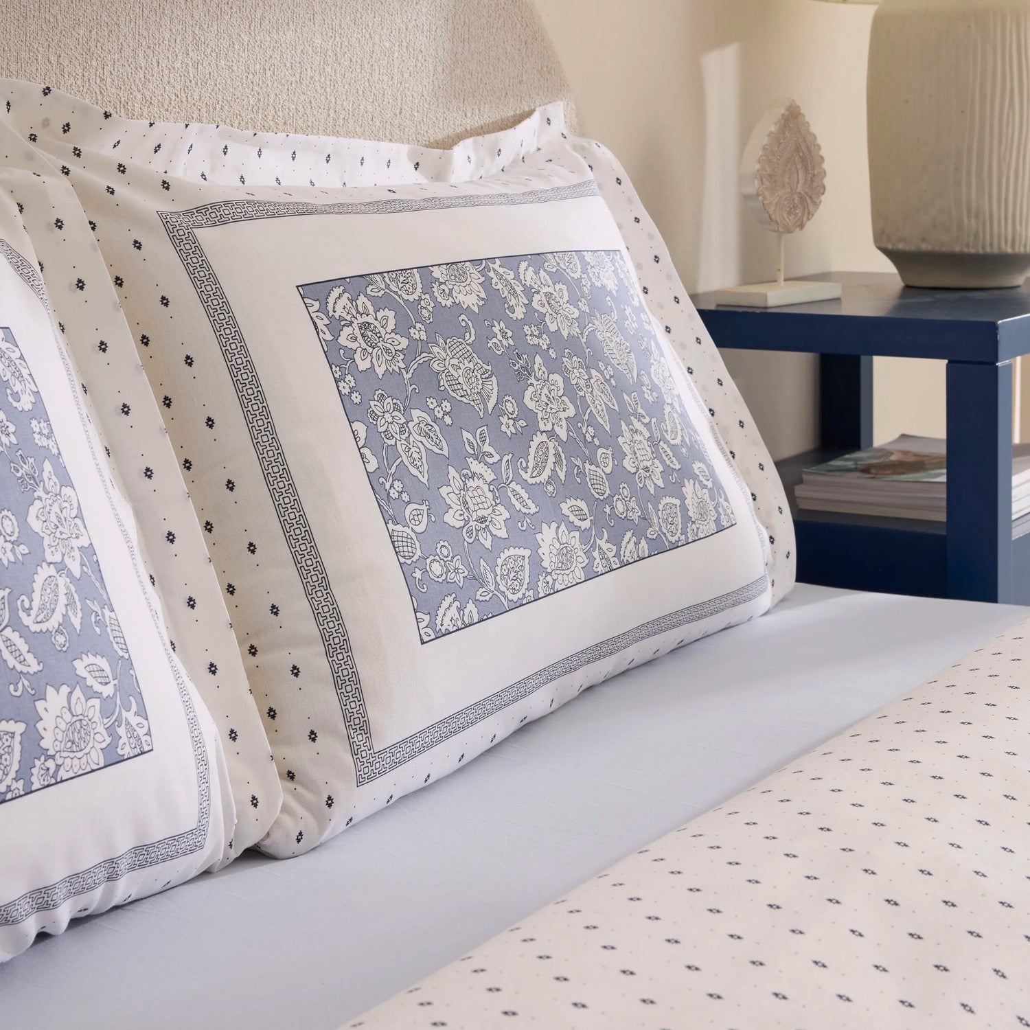 Karaca Home Celerina %100 Cotton Double With Fitted Sheet Duvet Cover Set Blue - MALLTURK