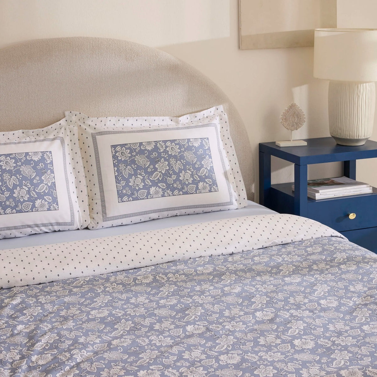 Karaca Home Celerina %100 Cotton Double With Fitted Sheet Duvet Cover Set Blue - MALLTURK