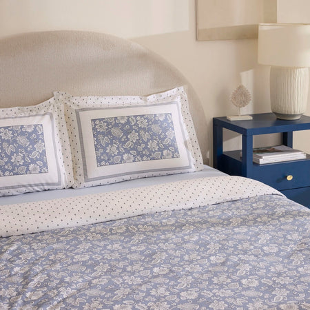 Karaca Home Celerina %100 Cotton Double With Fitted Sheet Duvet Cover Set Blue - MALLTURK