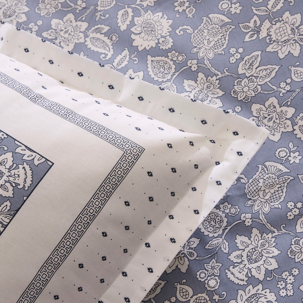 Karaca Home Celerina %100 Cotton Double With Fitted Sheet Duvet Cover Set Blue - MALLTURK