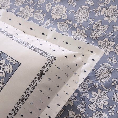 Karaca Home Celerina %100 Cotton Double With Fitted Sheet Duvet Cover Set Blue - MALLTURK