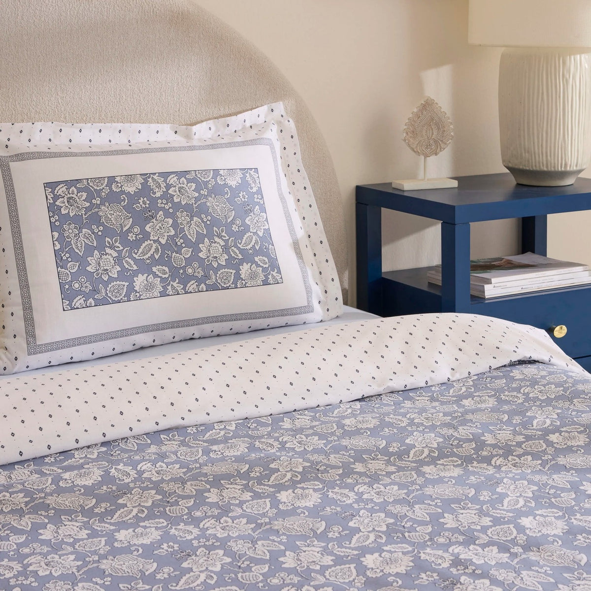 Karaca Home Celerina %100 Cotton Double With Fitted Sheet Duvet Cover Set Blue - MALLTURK