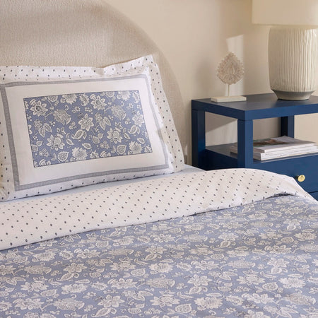 Karaca Home Celerina %100 Cotton Double With Fitted Sheet Duvet Cover Set Blue - MALLTURK