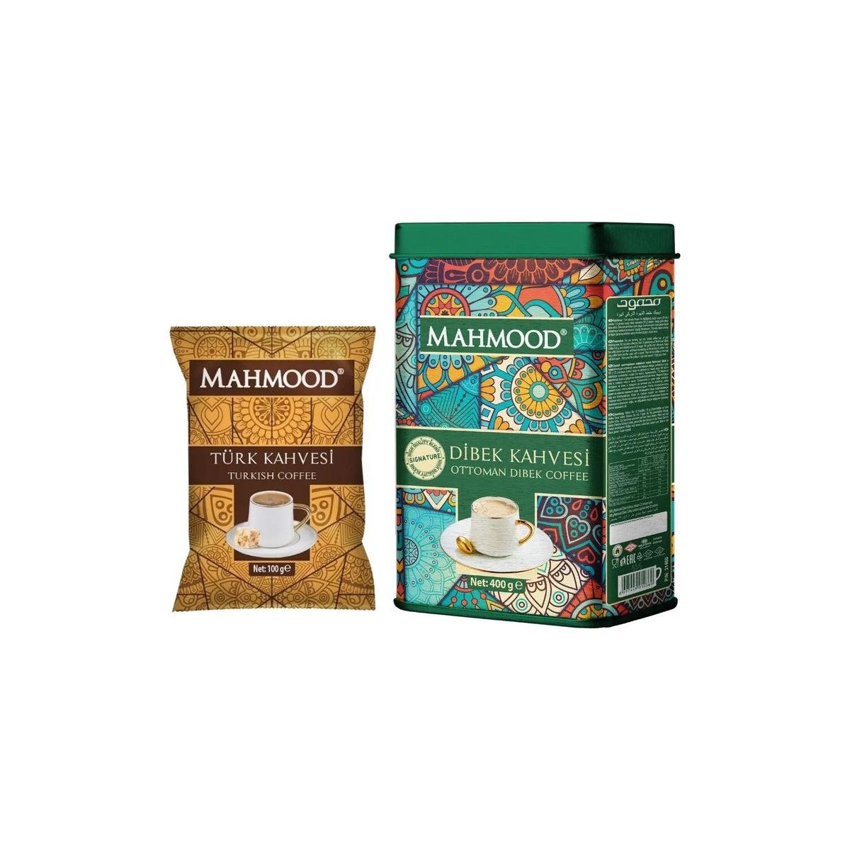 Mahmood Coffee Mahmood Dibek Coffee in a Tin Can with Measuring Spoon 400g - Medium Roast Turkish Coffee 100g - MALLTURK