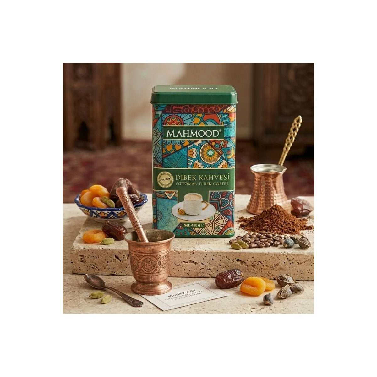 Mahmood Coffee Mahmood Dibek Coffee in a Tin Can with Measuring Spoon 400g - Medium Roast Turkish Coffee 100g - MALLTURK