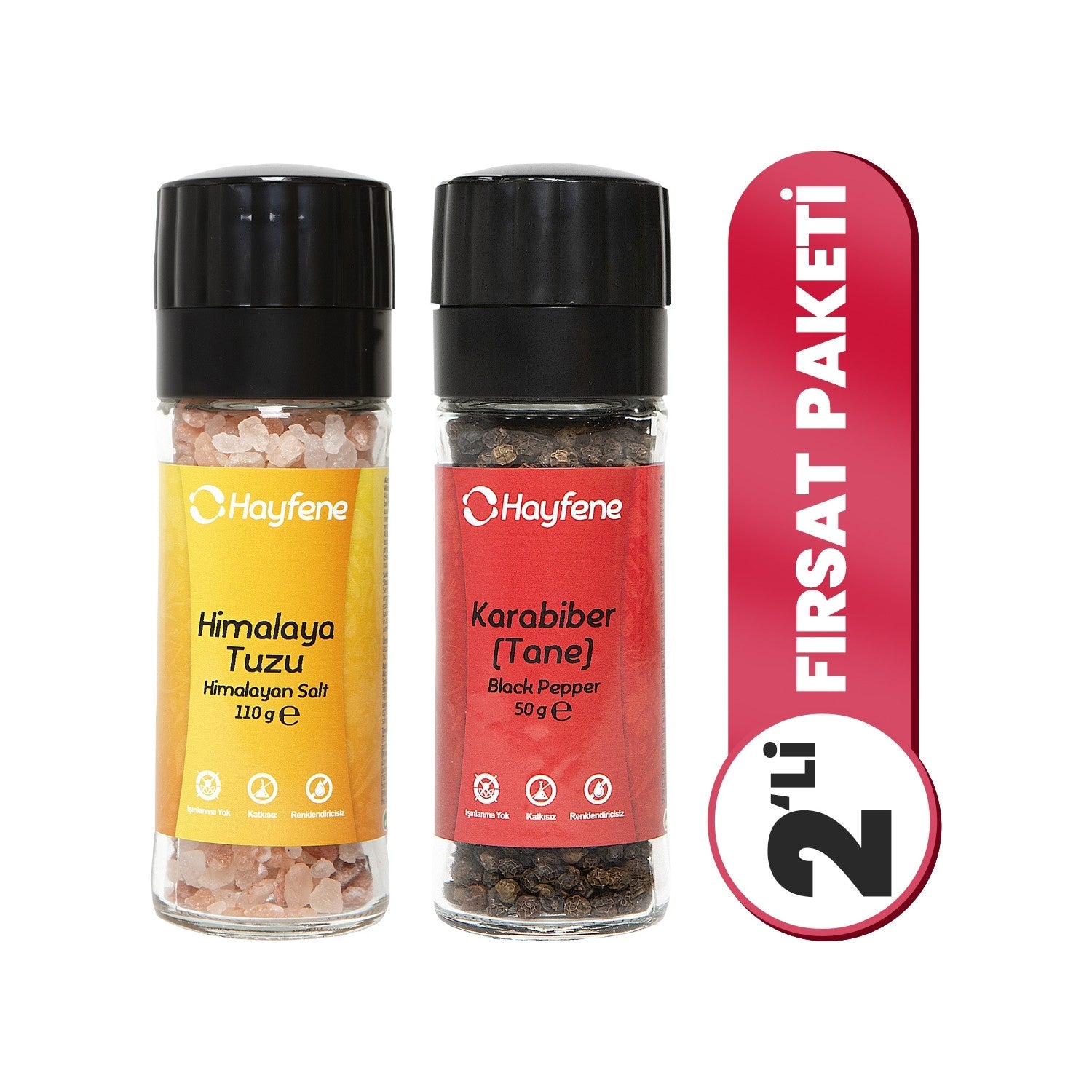 Hayfene Black Pepper and Himalayan Salt Grinder Set