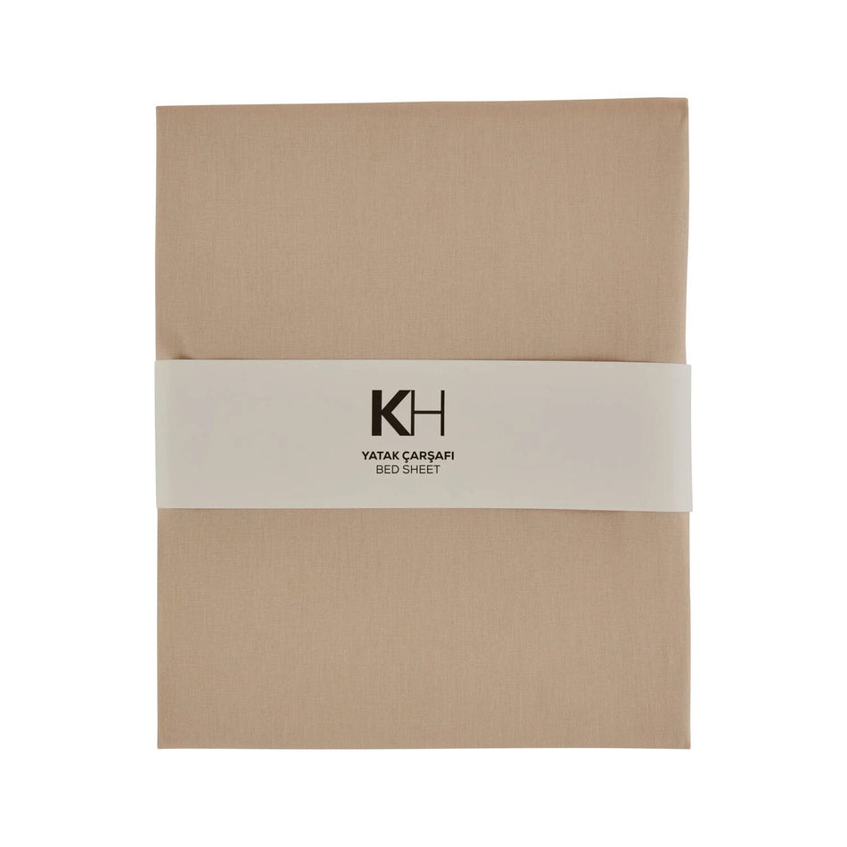 Karaca Home Basic 100% Cotton Double Flat Sheet Beige - MALLTURK