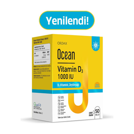 Orzax Ocean 1000 IU Vitamin D3 Drops 50ml Dietary Supplement Zeytinyagi with Zenginlestirilmis - MALLTURK
