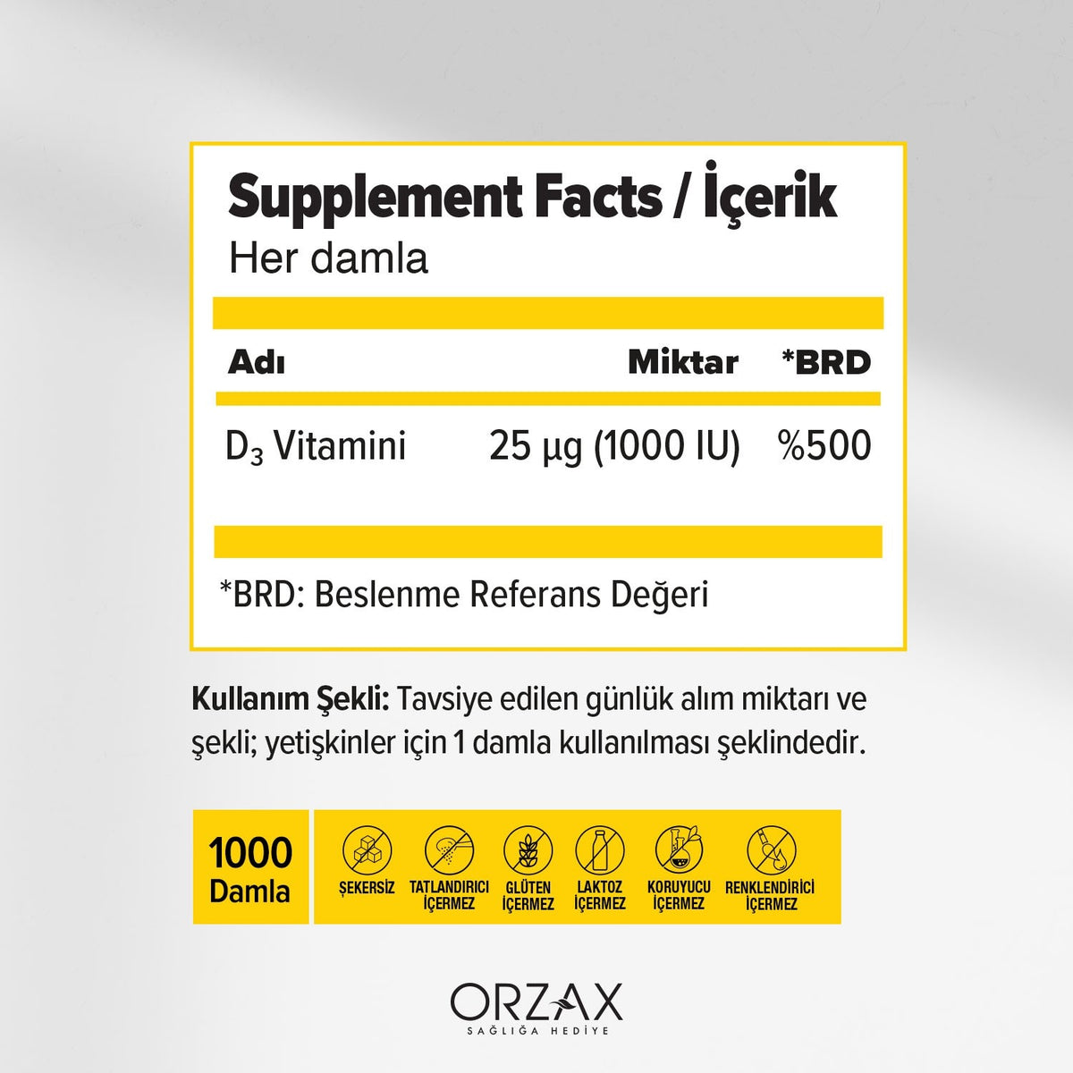Orzax Ocean 1000 IU Vitamin D3 Drops 50ml Dietary Supplement Zeytinyagi with Zenginlestirilmis - MALLTURK