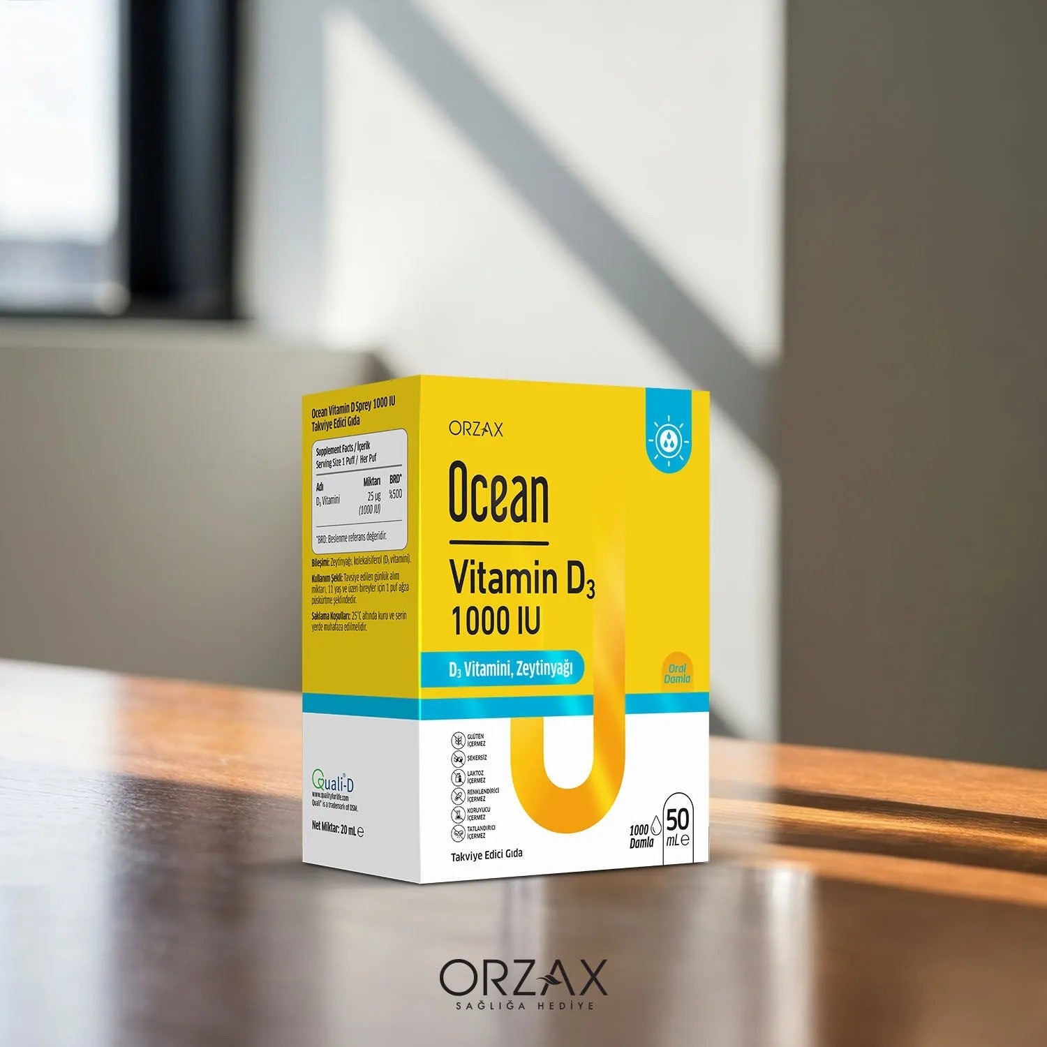 Orzax Ocean 1000 IU Vitamin D3 Drops 50ml Dietary Supplement Zeytinyagi with Zenginlestirilmis - MALLTURK