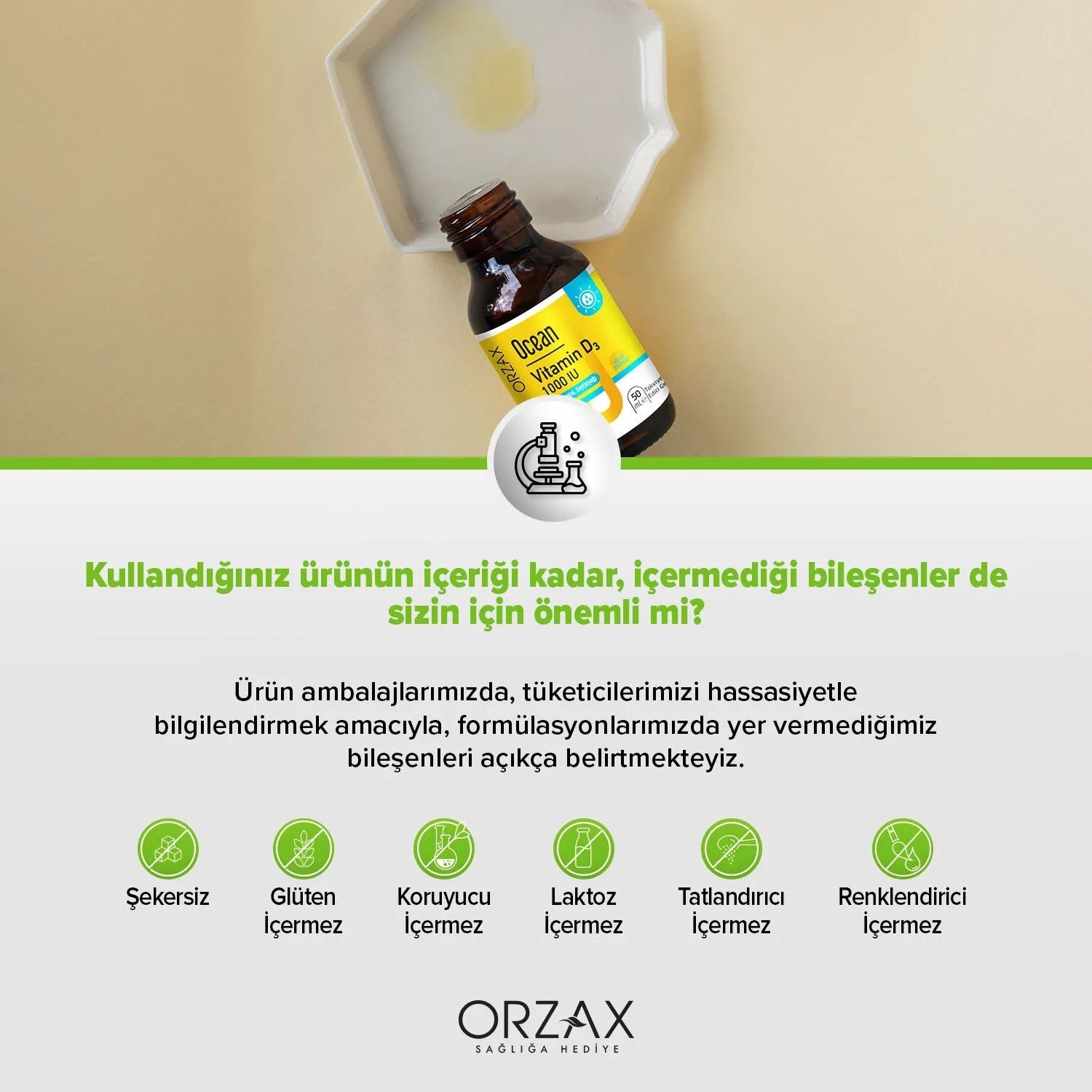 Orzax Ocean 1000 IU Vitamin D3 Drops 50ml Dietary Supplement Zeytinyagi with Zenginlestirilmis - MALLTURK