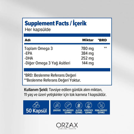 Orzax Ocean Plus 1200 mg Fish Oil 50 Capsule - MALLTURK