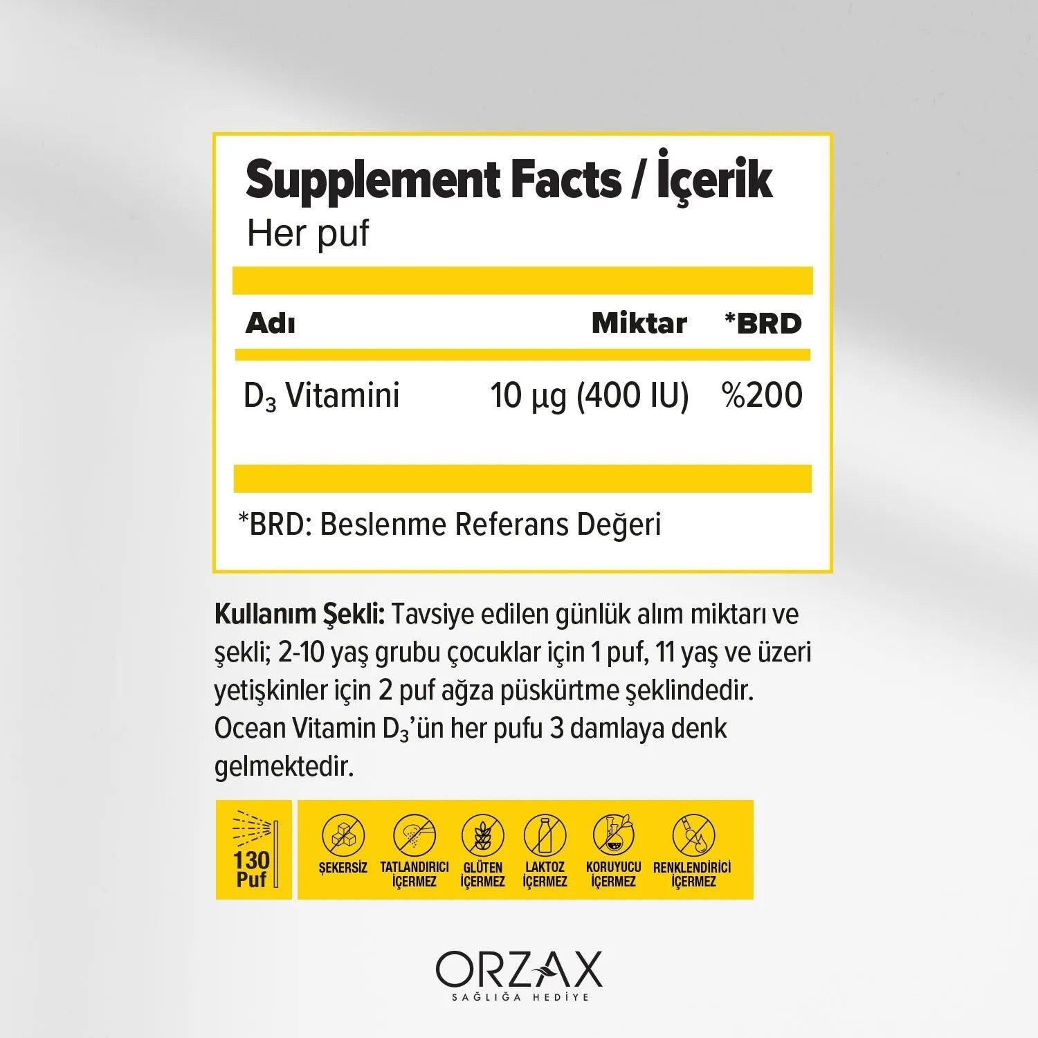 Orzax Ocean Vitamin D3 400 lU Spray 20 ml - MALLTURK