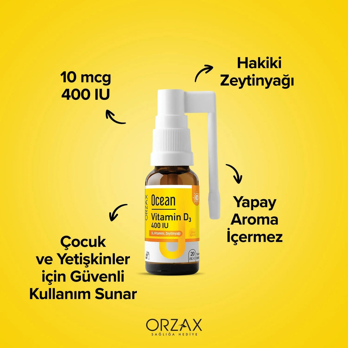 Orzax Ocean Vitamin D3 400 lU Spray 20 ml - MALLTURK