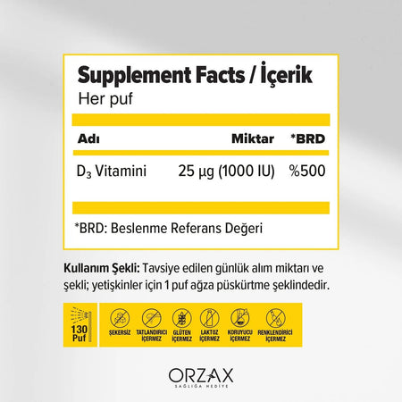 Orzax Ocean Vitamin D3 1000 lU Spray 20 ml - MALLTURK