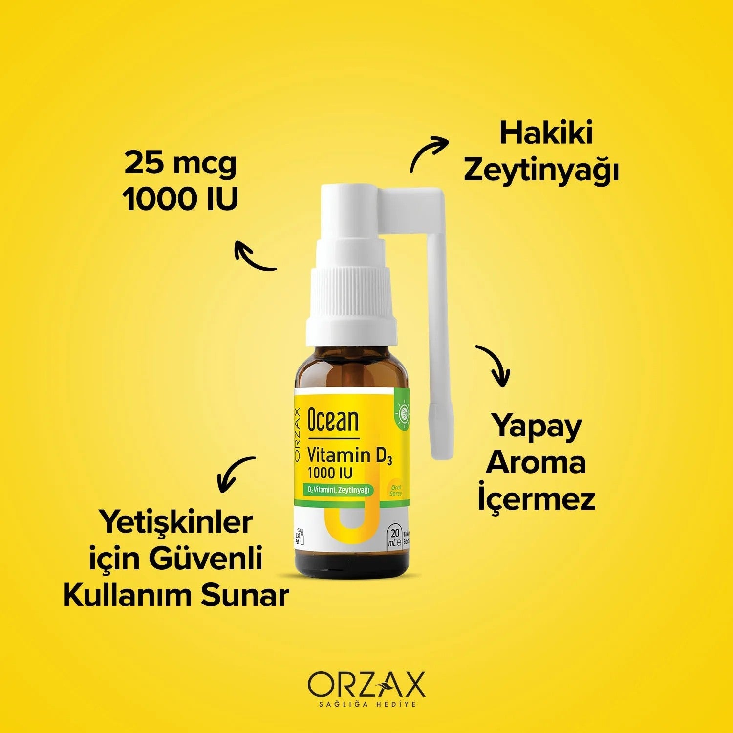 Orzax Ocean Vitamin D3 1000 lU Spray 20 ml - MALLTURK