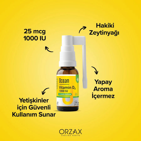 Orzax Ocean Vitamin D3 1000 lU Spray 20 ml - MALLTURK