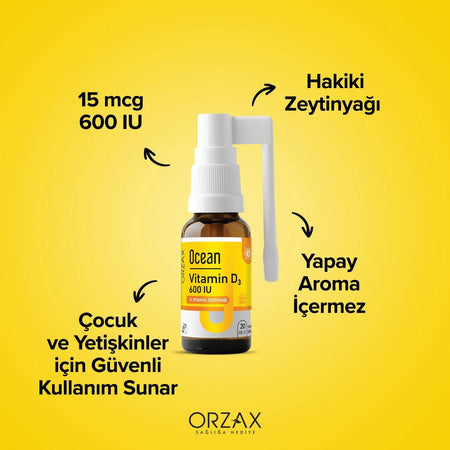 Orzax Ocean Vitamin D3 600 lU Spray 20 ml - MALLTURK