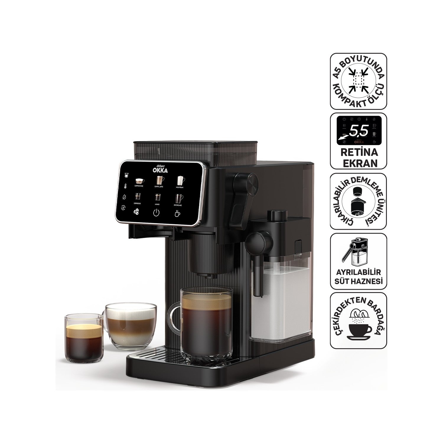 Arzum OK0047 Okka Barista Compact Automatic Espresso Machine - MALLTURK