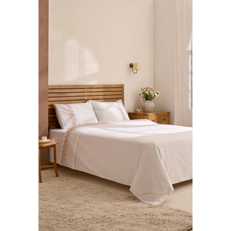 Karaca Home Merletto %100 Cotton Kanavice Embroidered Double Duvet Cover Set White - MALLTURK