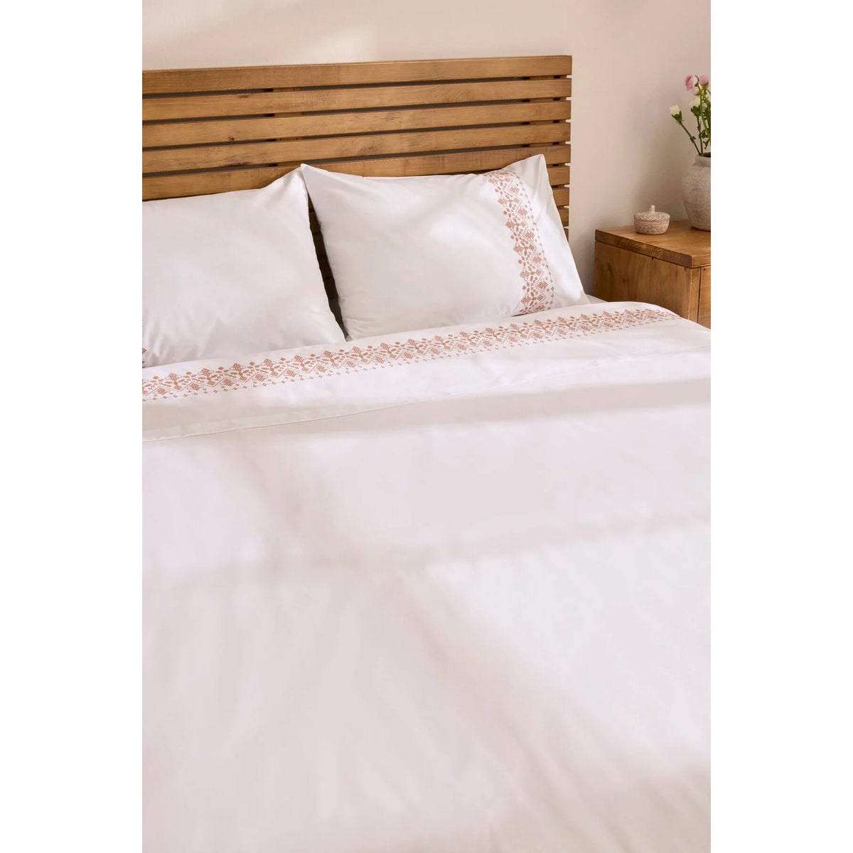 Karaca Home Merletto %100 Cotton Kanavice Embroidered Double Duvet Cover Set White - MALLTURK