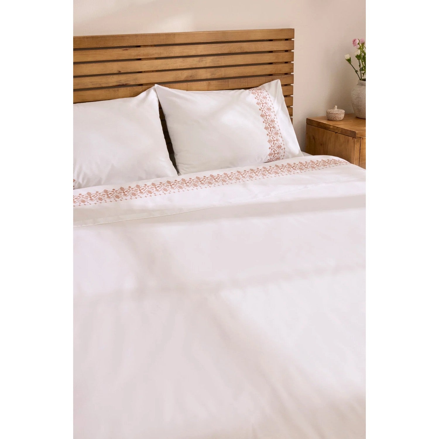 Karaca Home Merletto %100 Cotton Kanavice Embroidered Double Duvet Cover Set White - MALLTURK