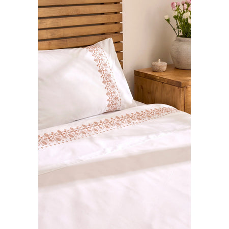 Karaca Home Merletto %100 Cotton Kanavice Embroidered Double Duvet Cover Set White - MALLTURK