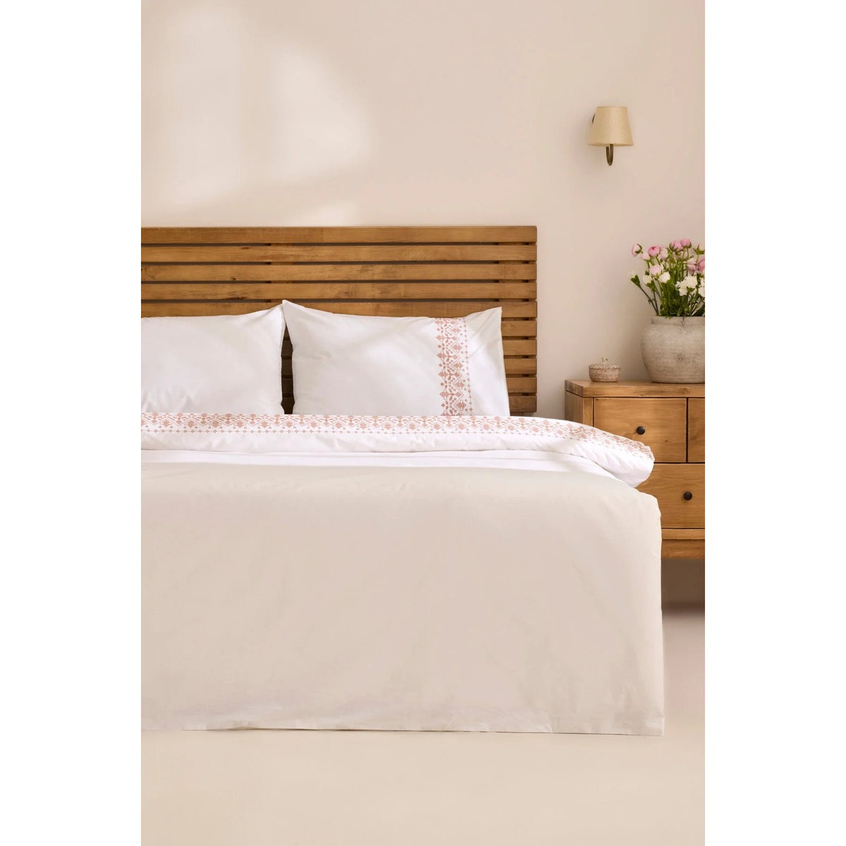 Karaca Home Merletto %100 Cotton Kanavice Embroidered Double Duvet Cover Set White - MALLTURK