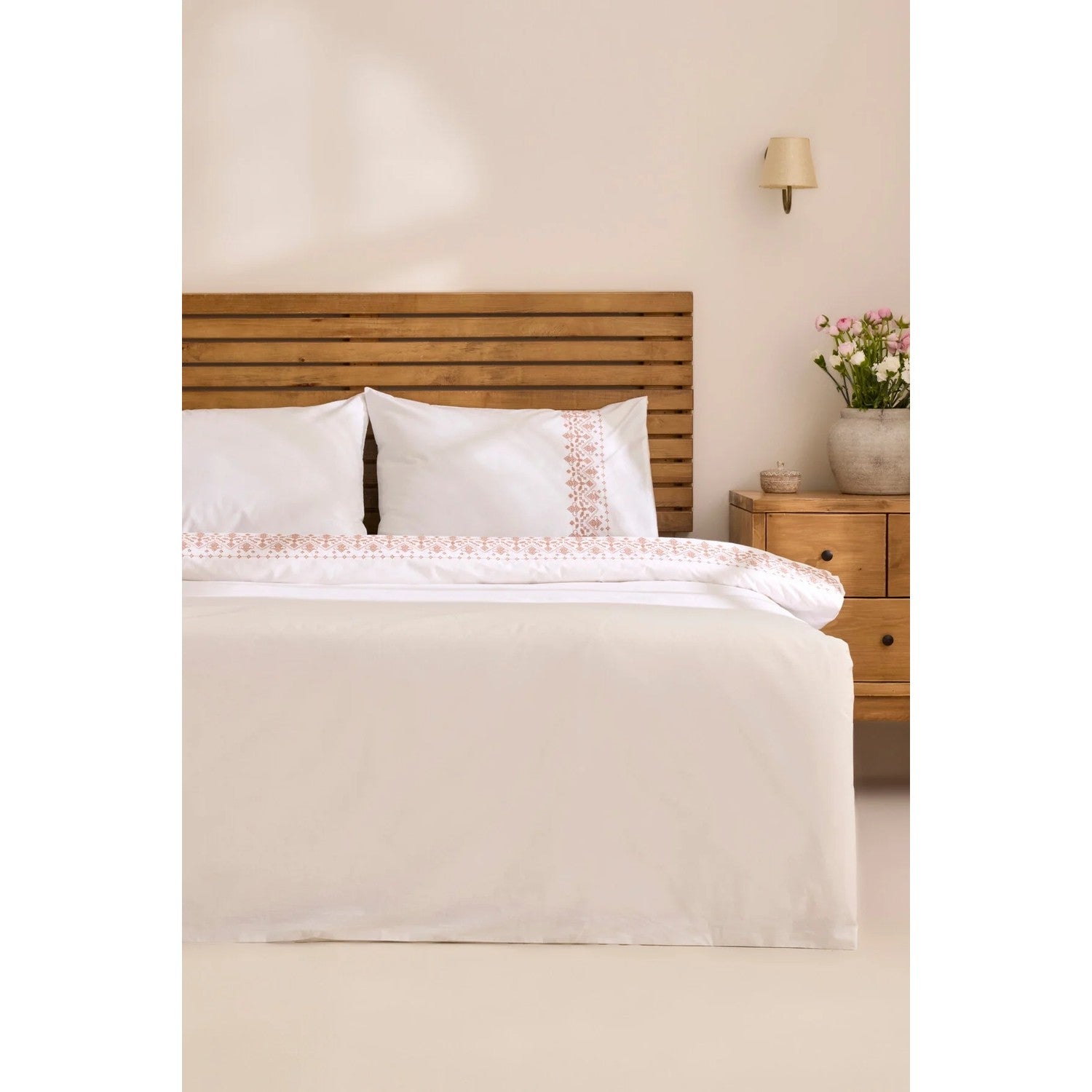 Karaca Home Merletto %100 Cotton Kanavice Embroidered Double Duvet Cover Set White - MALLTURK