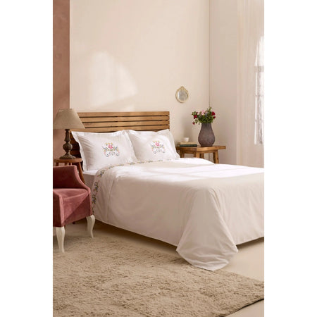 Karaca Home Ottalia %100 Cotton Kanavice Embroidered Double Duvet Cover Set White - MALLTURK