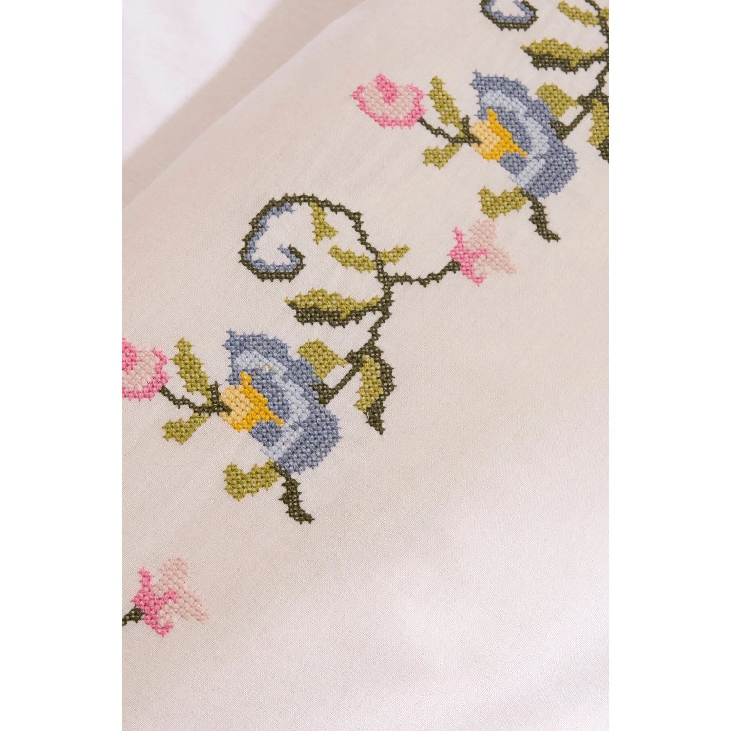 Karaca Home Ottalia %100 Cotton Kanavice Embroidered Double Duvet Cover Set White - MALLTURK