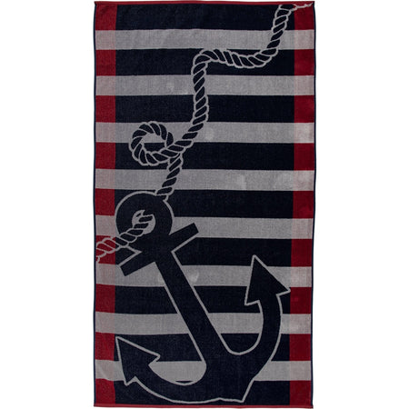 Ozdilek Cannes Grey Anchors Velvet Beach Towel 86x162 cm - MALLTURK