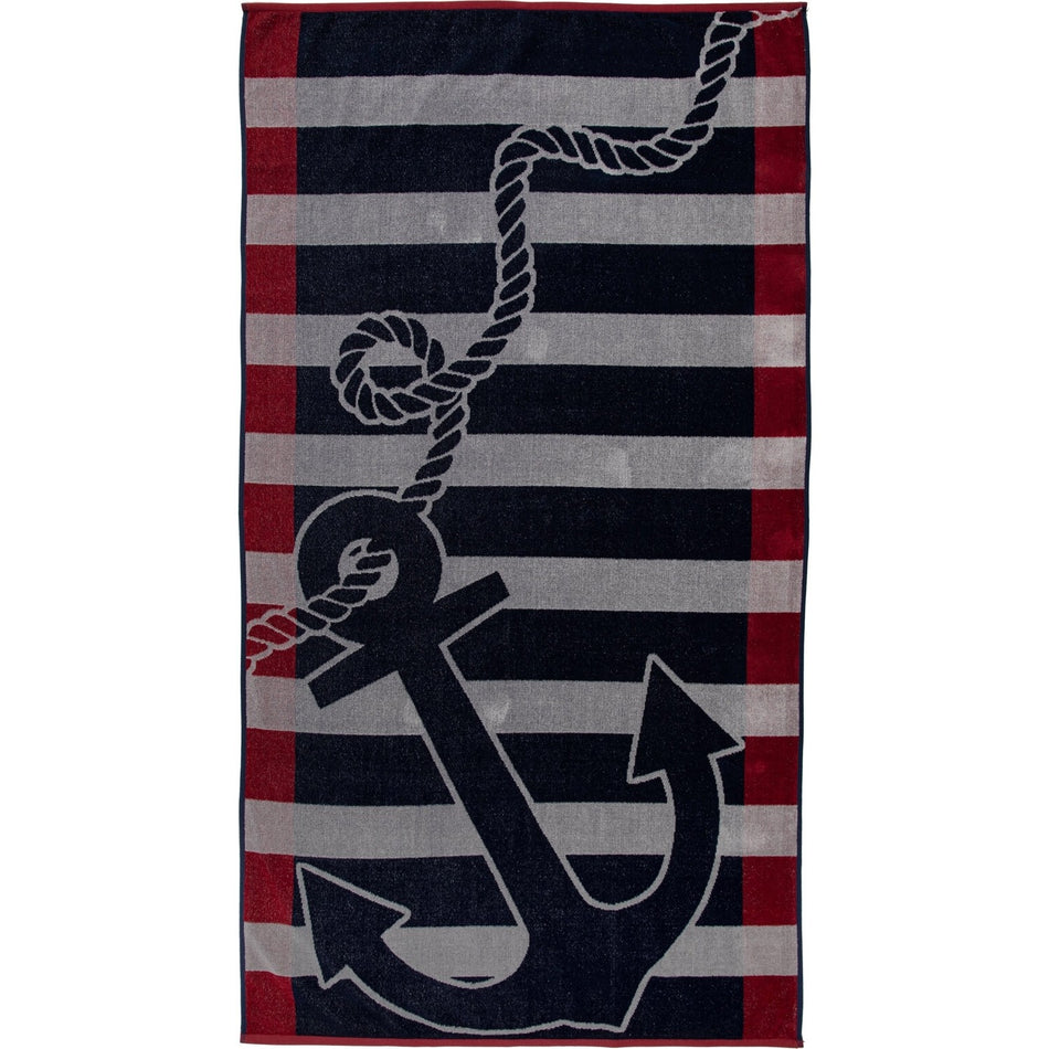 Ozdilek Cannes Grey Anchors Velvet Beach Towel 86x162 cm - MALLTURK